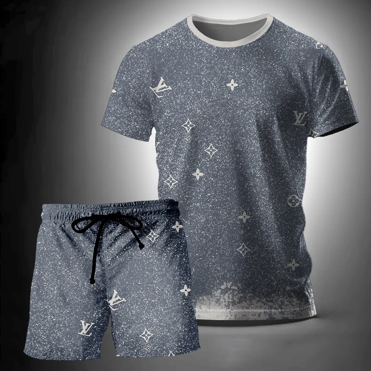 Louis Vuitton Grey T-Shirt Short Set Luxury Brand Premium Clothing Outfit For Men Women