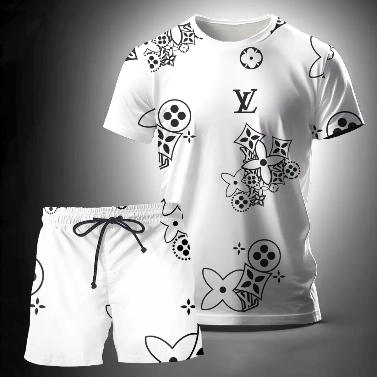 Louis Vuitton Logo White Premium T-Shirt Short Set Luxury Brand Clothing Outfit For Men Women