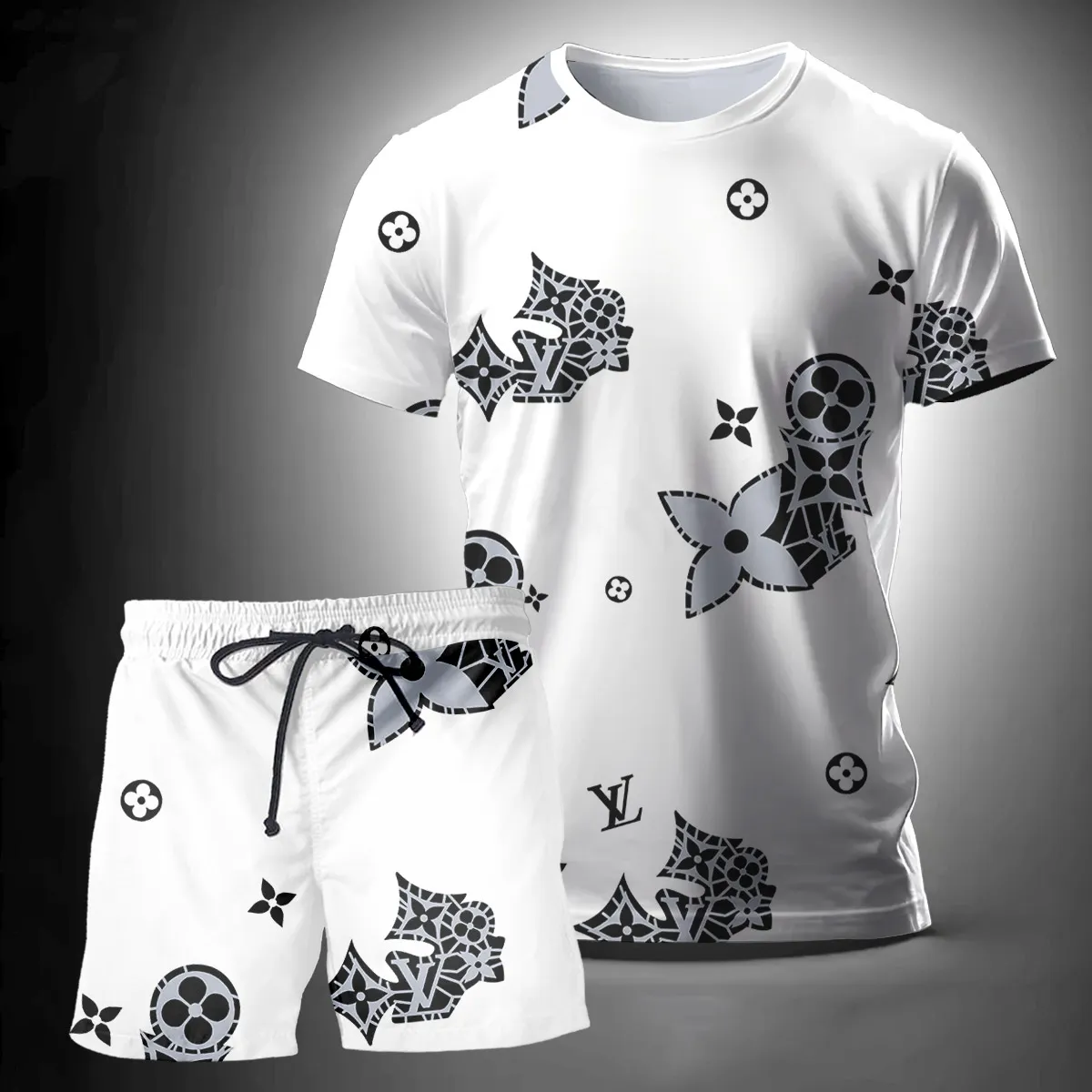 Louis Vuitton Pattern Luxury Brand T-Shirt Short Set Clothing Outfit For Men Women
