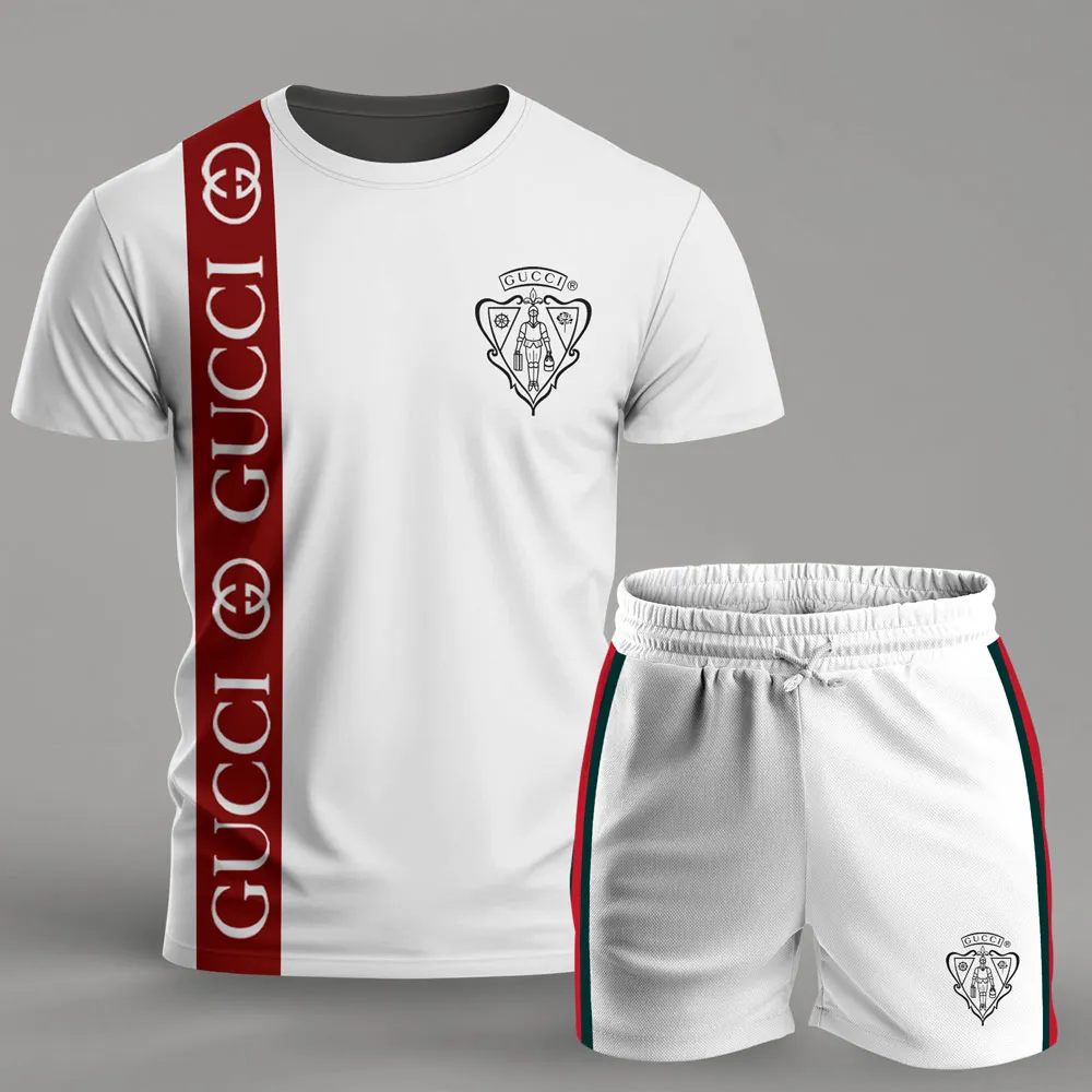 Gucci Logo White Luxury Brand T-Shirt Short Set Clothing Outfit For Men Women