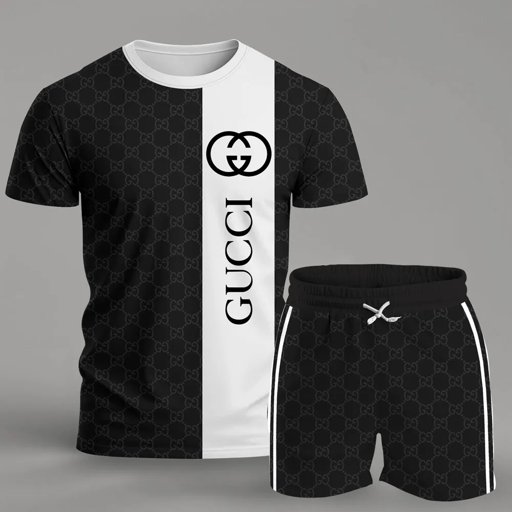 Gucci Black White Luxury Brand T-Shirt Short Set Clothing Outfit For Men Women