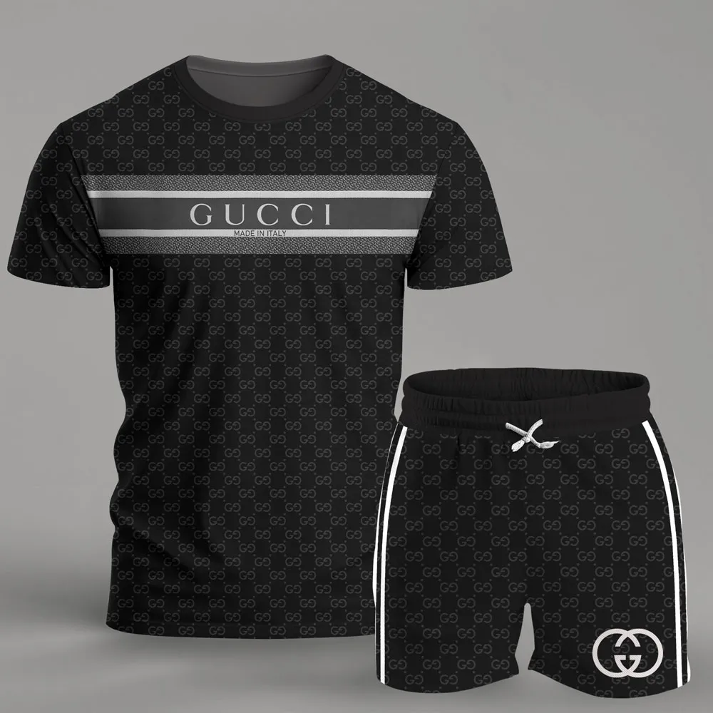 Gucci Logo Black Luxury Brand T-Shirt Short Set Clothing Outfit For Men Women