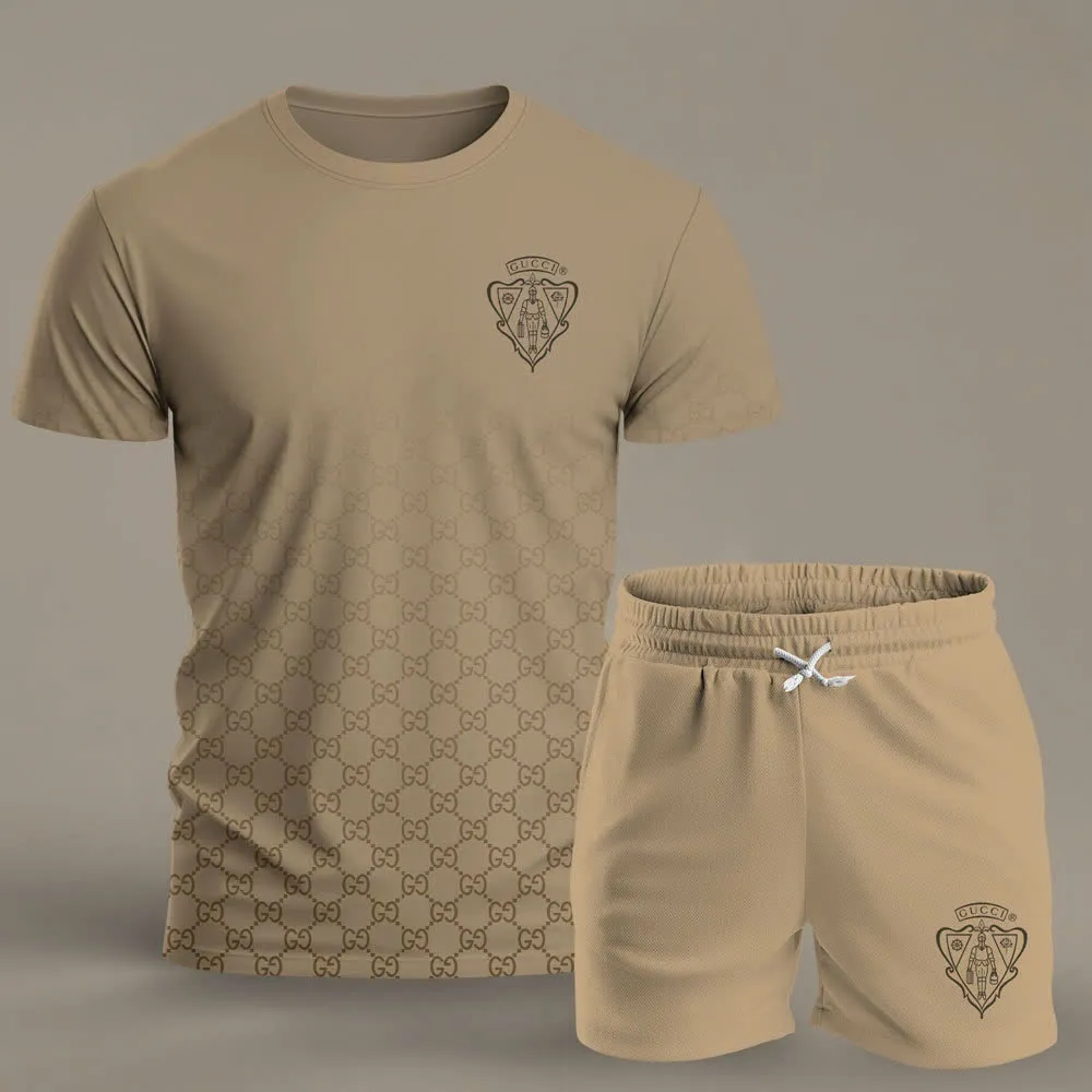 Gucci Brown Luxury Brand T-Shirt Short Set Clothing Outfit For Men Women