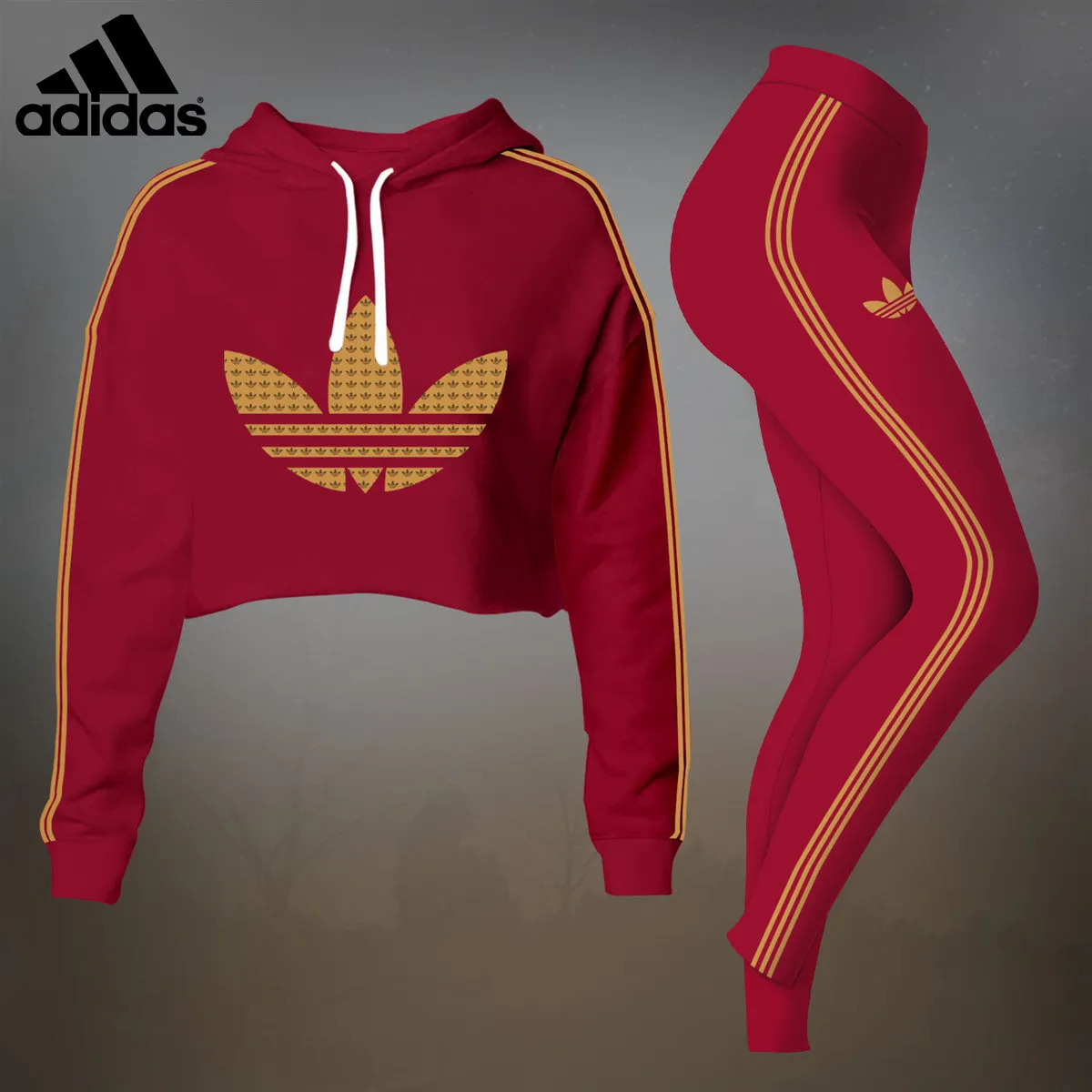 Adidas Red Luxury Brand Premium Clothes Leggings and Crop Top Set Special Outfit For Women