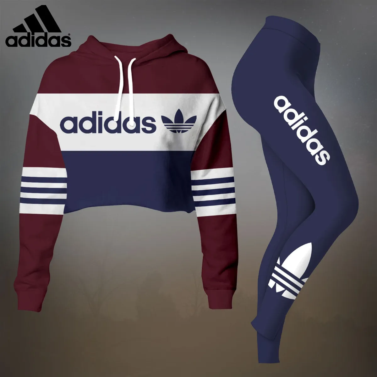 Adidas Luxury Brand Premium Clothes Leggings and Crop Top Set Special Outfit For Women