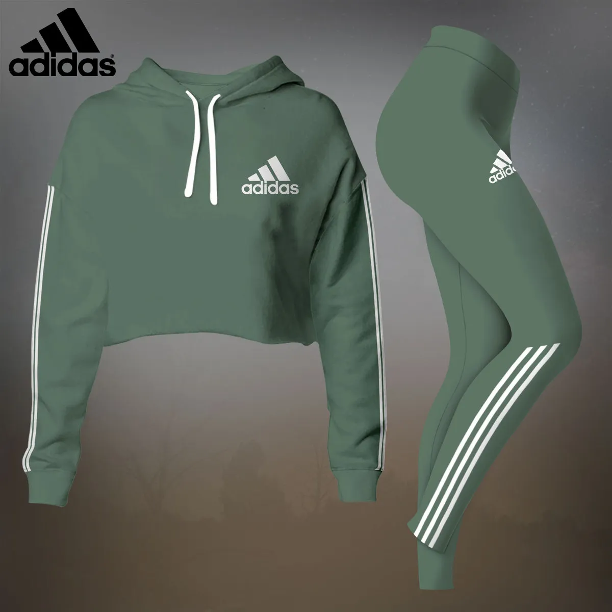 Adidas Teal Luxury Brand Premium Clothes Leggings and Crop Top Set Outfit For Women