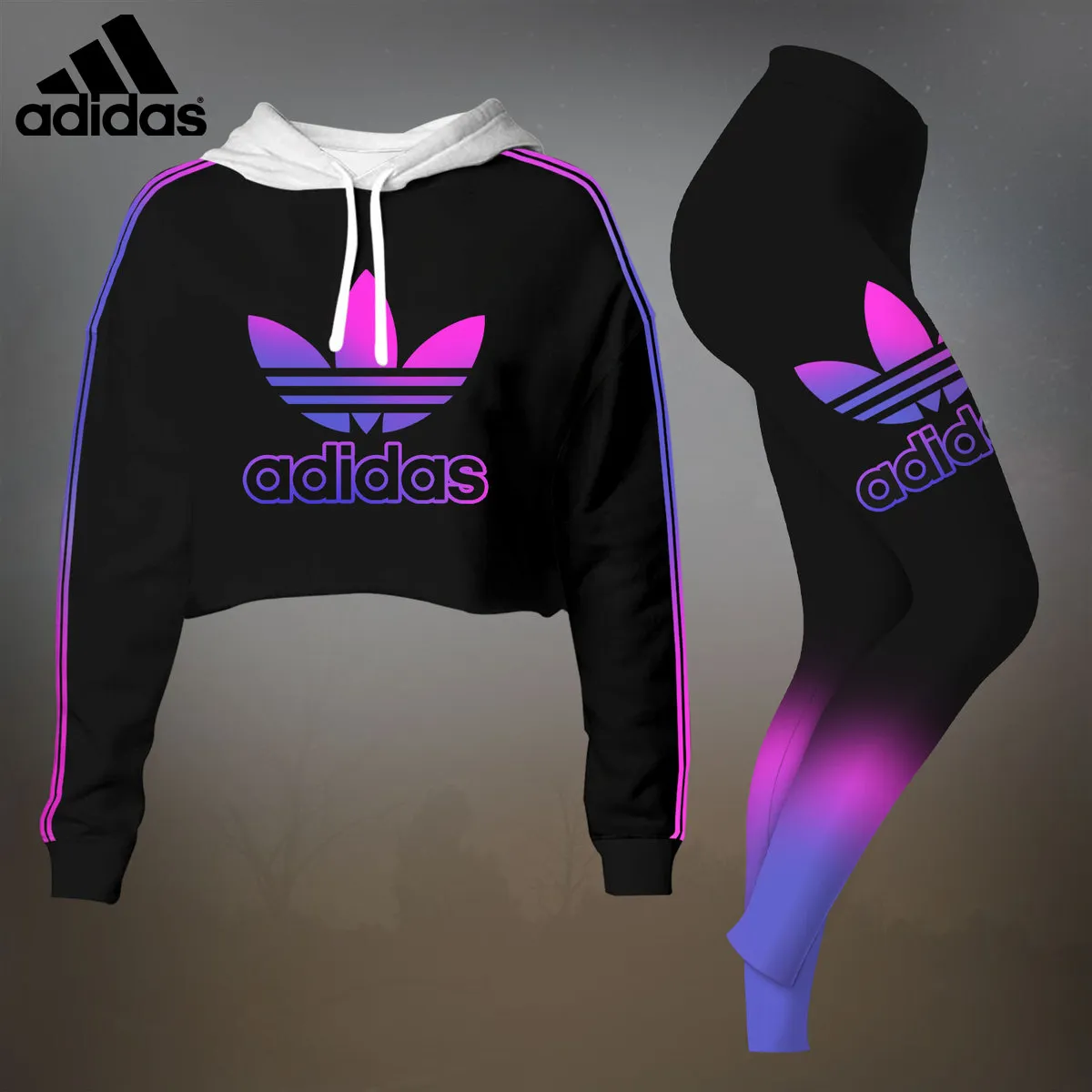 Adidas Colorful Luxury Brand Premium Clothes Leggings and Crop Top Set Outfit For Women
