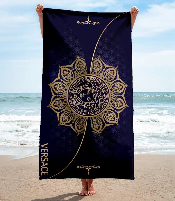Versace Blue Luxury Brand Premium Beach Towel Summer Holiday Collection Fashion Style