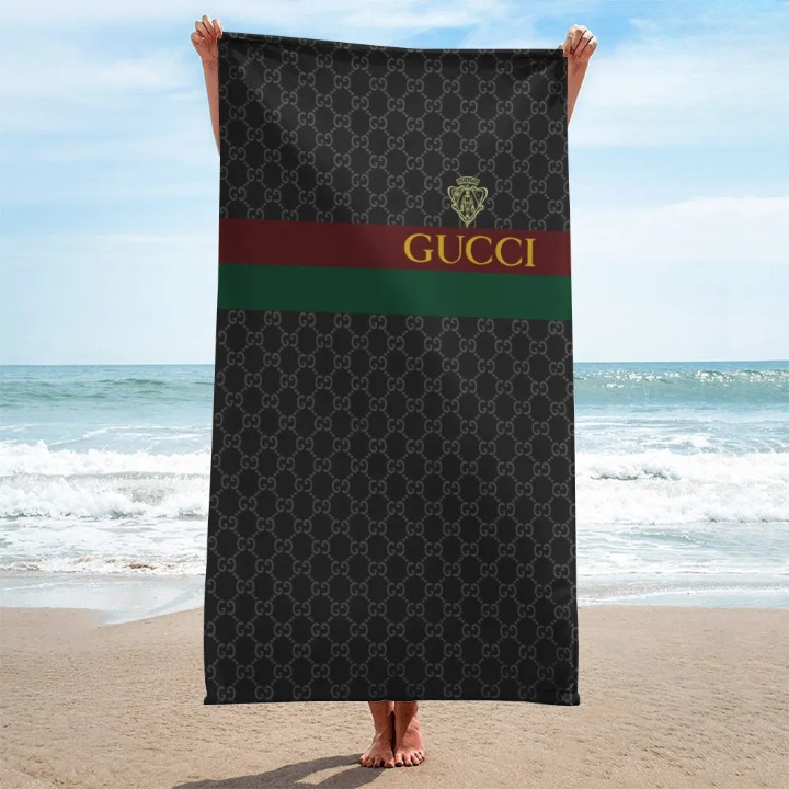 Gucci Stripe Black Luxury Brand Premium Beach Towel Summer Holiday Collection Fashion Style