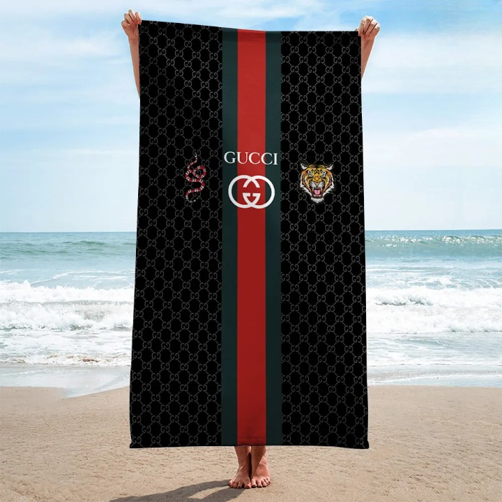 Gucci Stripe Snake And Tiger Luxury Brand Premium Beach Towel Summer Holiday Collection Fashion Style