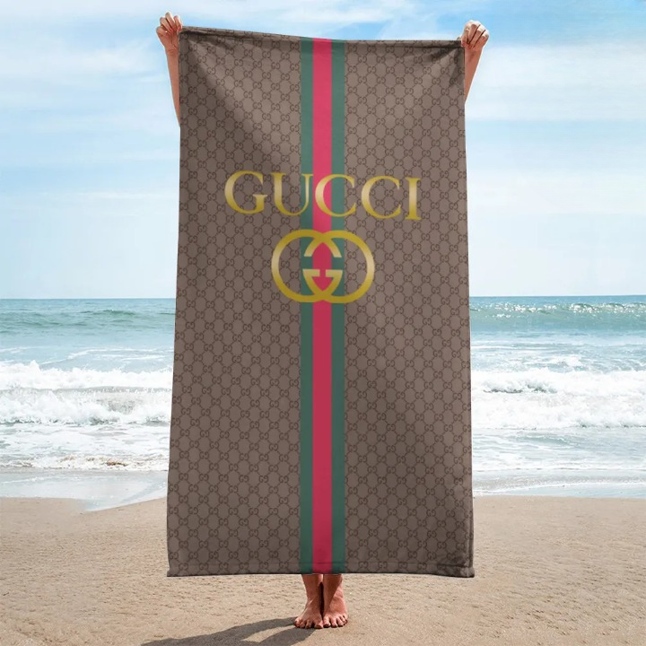 Gucci Stripe Brown Luxury Brand Premium Beach Towel Summer Holiday Collection Fashion Style