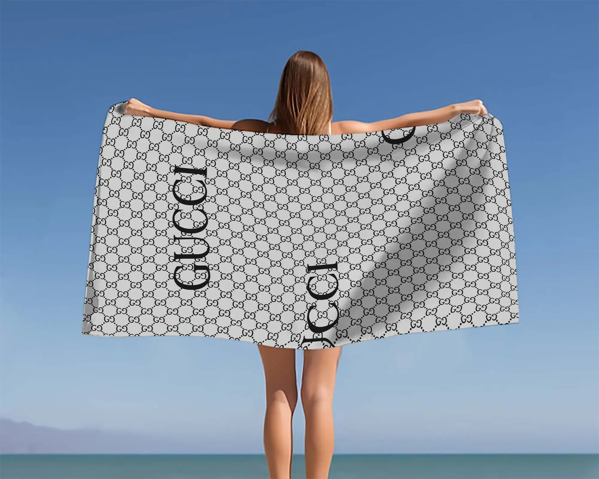 Gucci Stripe Grey Luxury Brand Premium Beach Towel Summer Holiday Collection Fashion Style