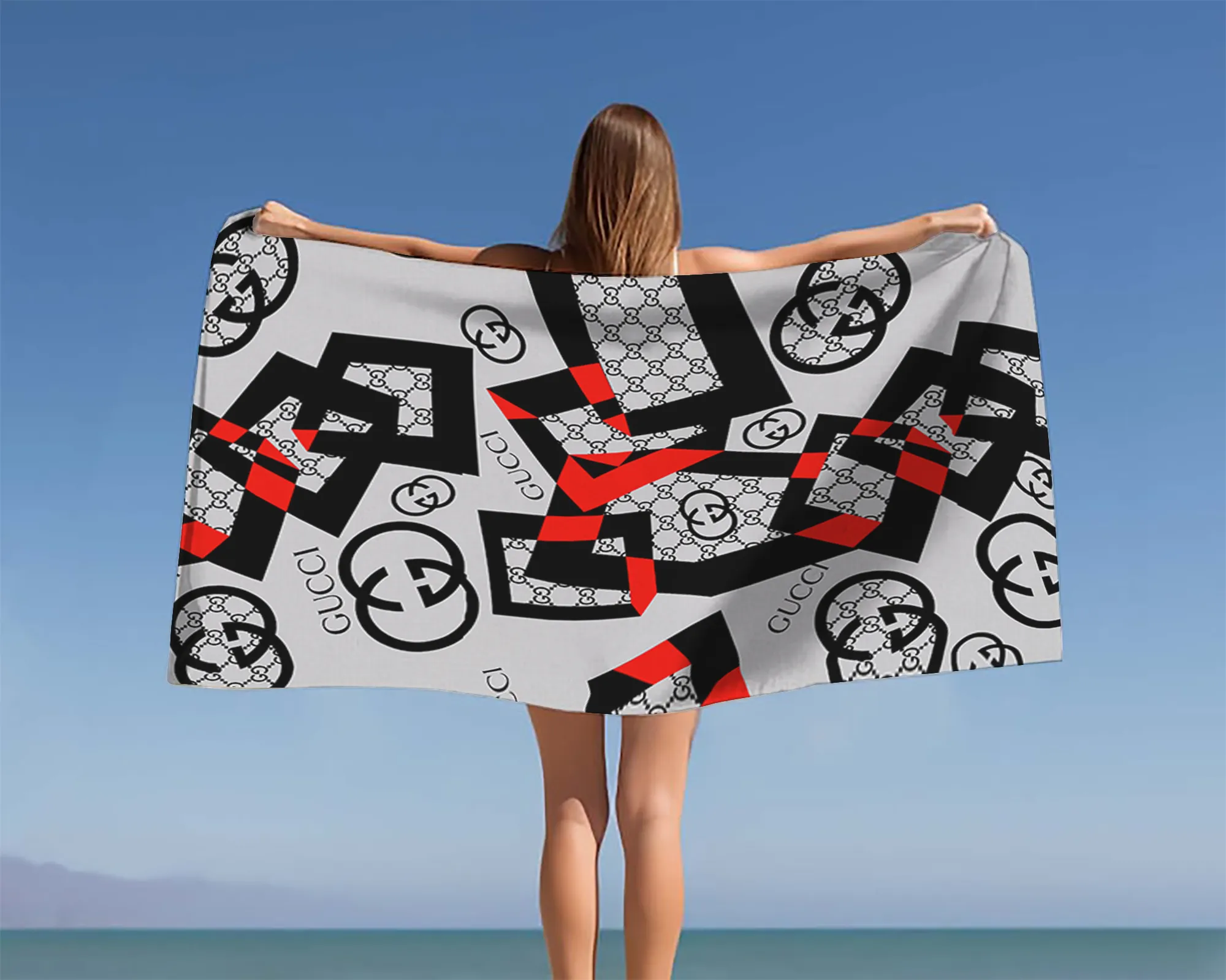Gucci Logo Luxury Brand Premium Beach Towel Summer Holiday Collection Fashion Style