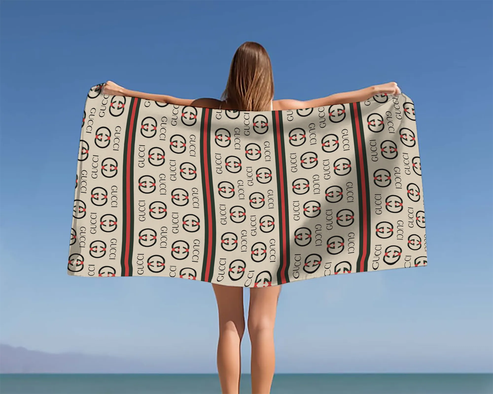 Gucci GC Brown Luxury Brand Premium Beach Towel Summer Holiday Collection Fashion Style