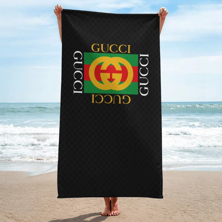 Gucci GC Logo Black Luxury Brand Premium Beach Towel Summer Holiday Collection Fashion Style