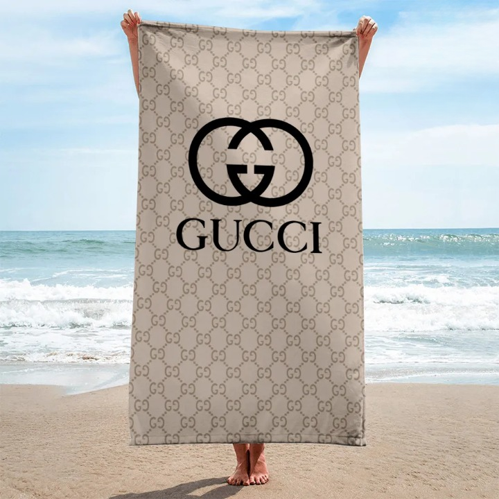 Gucci GC Logo Brown Luxury Brand Premium Beach Towel Summer Holiday Collection Fashion Style