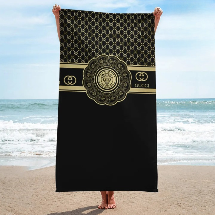Gucci GC Pattern Black Luxury Brand Premium Beach Towel Summer Holiday Collection Fashion Style