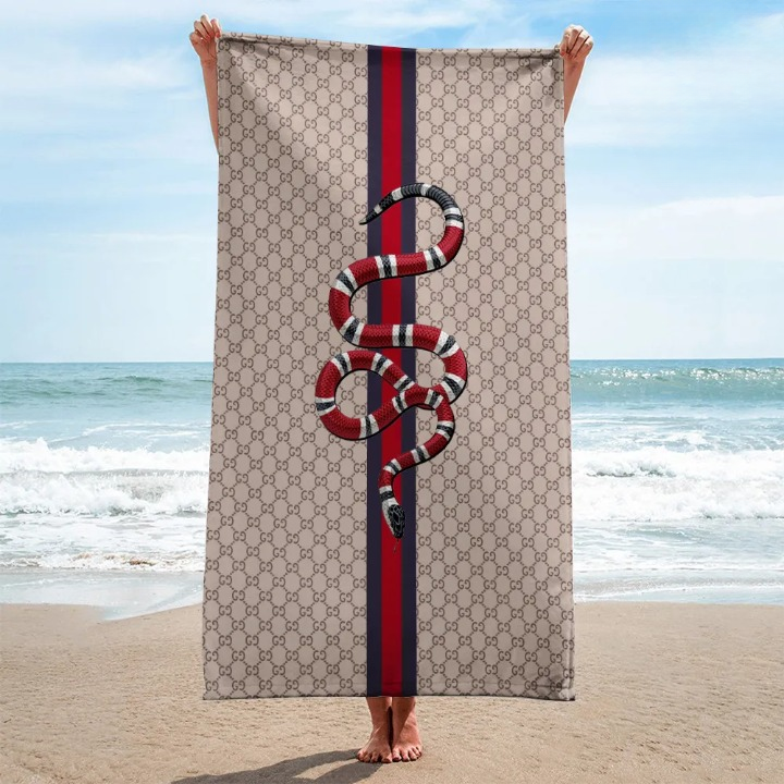 Gucci GC Snake Pattern Brown Luxury Brand Premium Beach Towel Summer Holiday Collection Fashion Style