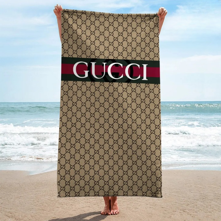 Gucci Logo Brown Luxury Brand Premium Beach Towel Summer Holiday Collection Fashion Style
