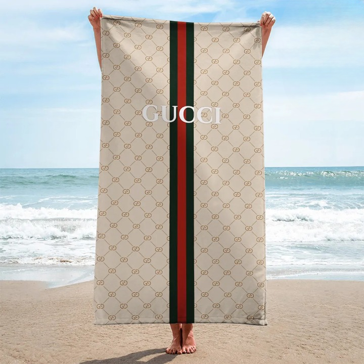 Gucci Logo Beige Luxury Brand Premium Beach Towel Summer Holiday Collection Fashion Style