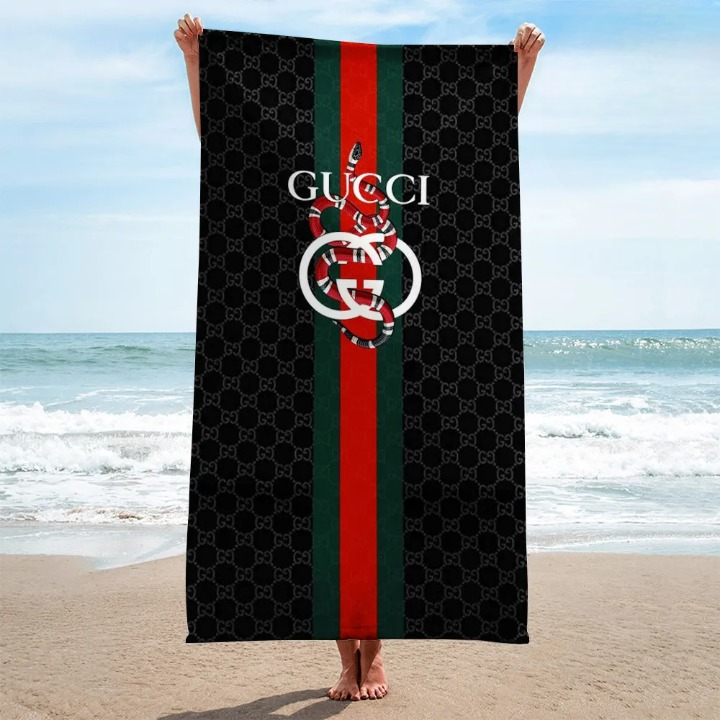 Gucci Snake Black Luxury Brand Premium Beach Towel Summer Holiday Collection Fashion Style