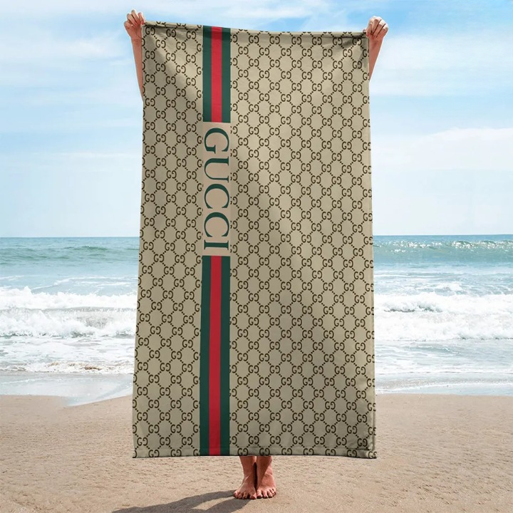 Gucci Italy Stripe Brown Luxury Brand Premium Beach Towel Summer Holiday Collection Fashion Style