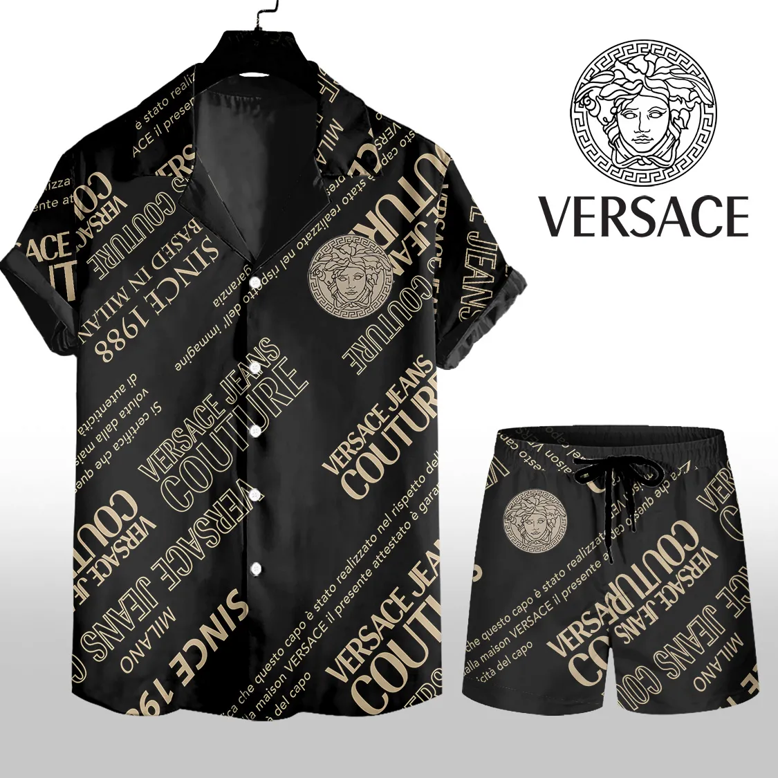 Versace Black Luxury Brand Hawaii Set Premium Outfit Special Style Fashion For Men