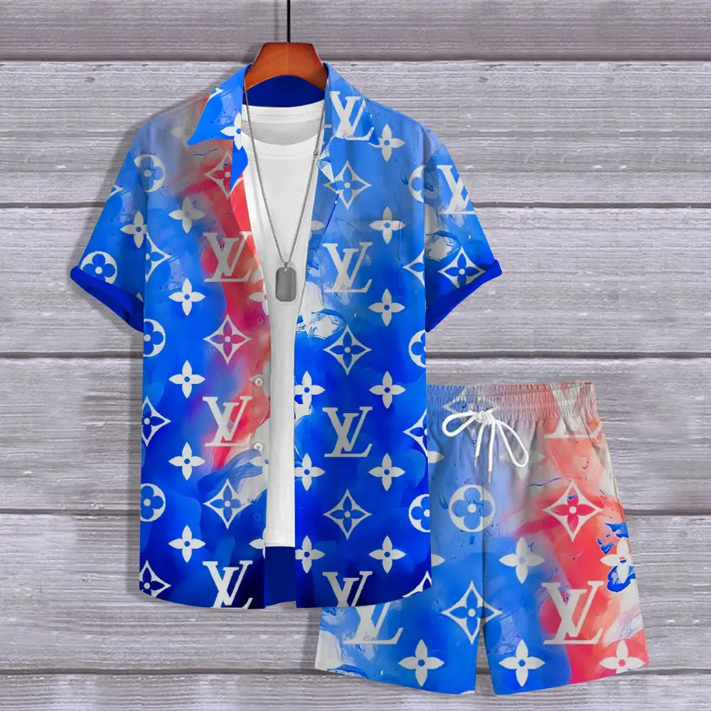 Louis Vuitton Blue Colorful Luxury Brand Hawaii Set Premium Outfit Special Style Fashion For Men