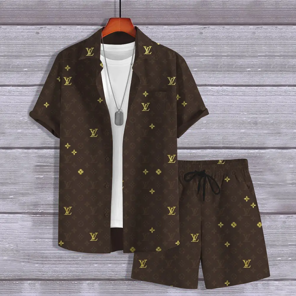 Louis Vuitton Brown Luxury Brand Hawaii Set Premium Outfit Special Style Fashion For Men