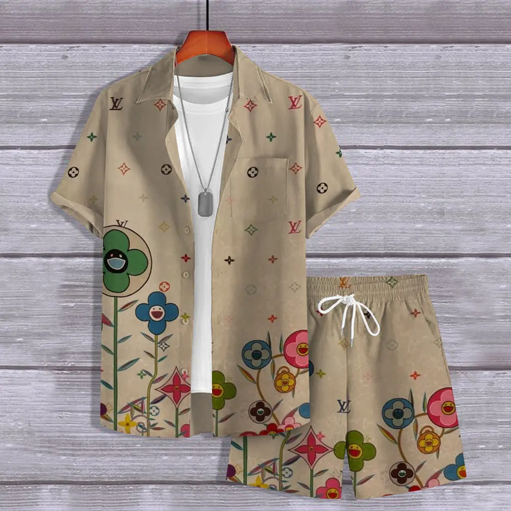 Louis Vuitton Flowers Luxury Brand Hawaii Set Premium Outfit Special Style Fashion For Men