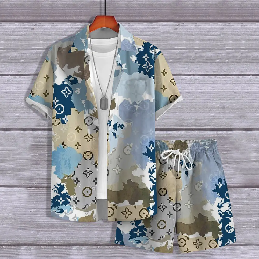 Louis Vuitton Logo Camo Luxury Brand Hawaii Set Premium Outfit Special Style Fashion For Men