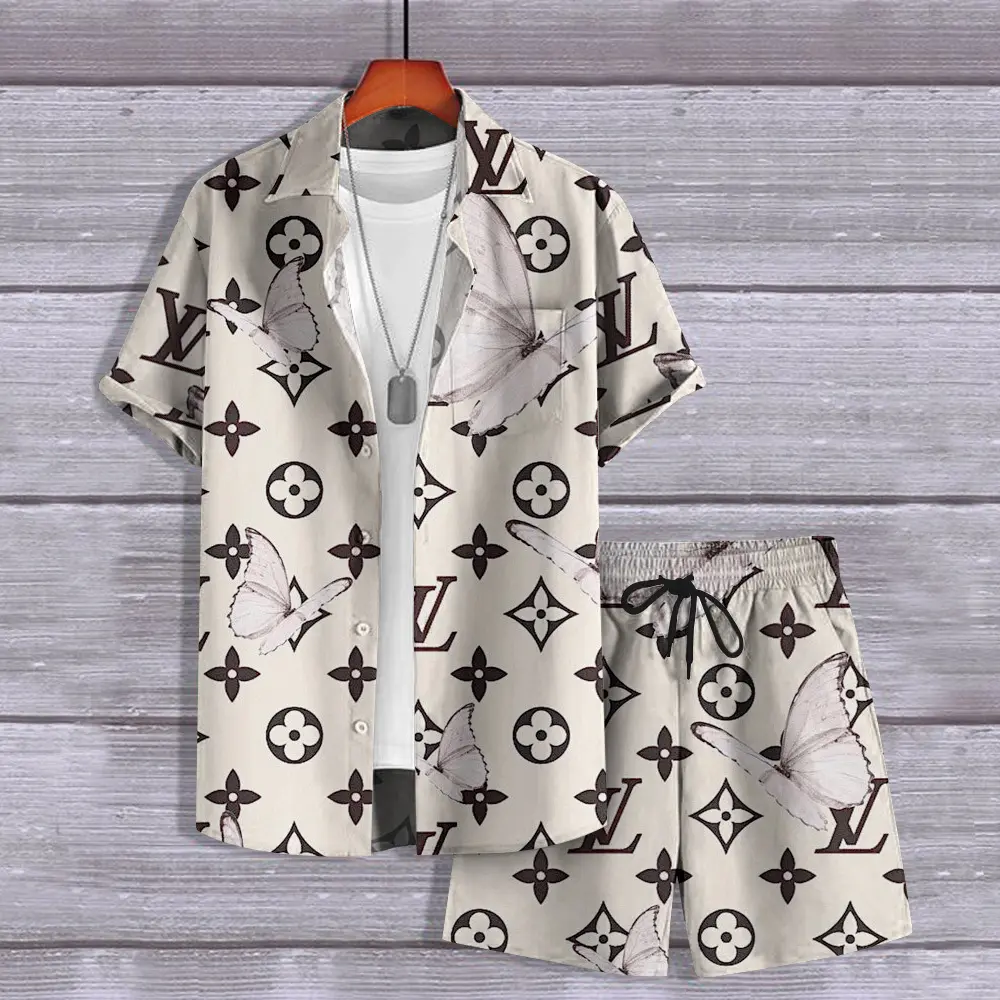 Louis Vuitton Logo Butterfly Luxury Brand Hawaii Set Premium Outfit Special Style Fashion For Men
