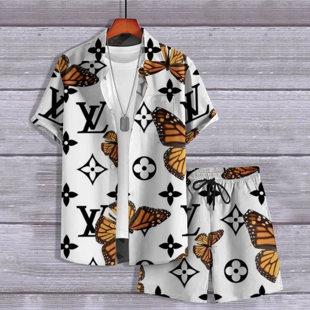 Louis Vuitton Butterfly White Luxury Brand Hawaii Set Premium Outfit Special Style Fashion For Men