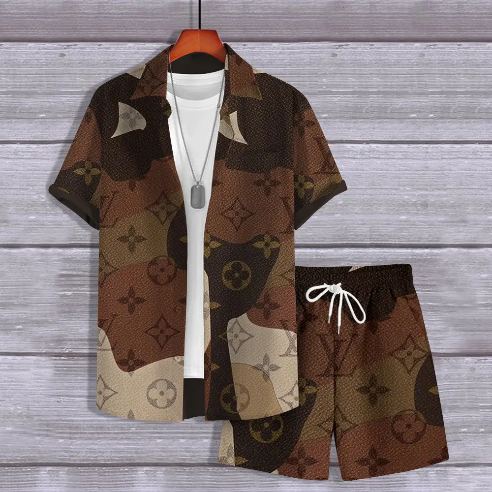 Louis Vuitton Logo Brown Luxury Brand Hawaii Set Premium Outfit Special Style Fashion For Men