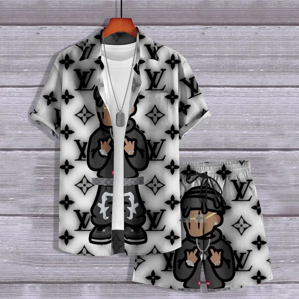 Louis Vuitton Logo Hiphop Luxury Brand Hawaii Set Premium Outfit Special Style Fashion For Men