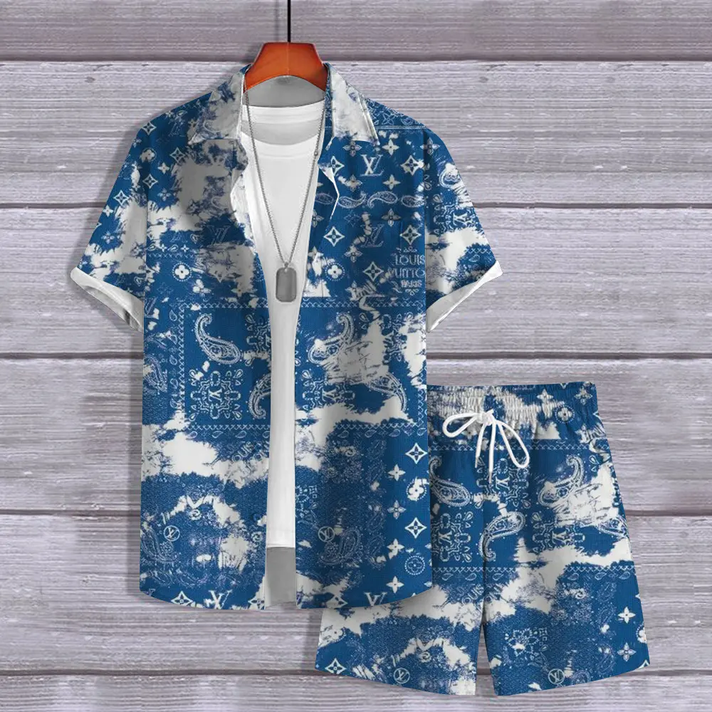 Louis Vuitton Blue Luxury Brand Hawaii Set Premium Outfit For Summer Holiday Special Style Fashion For Men