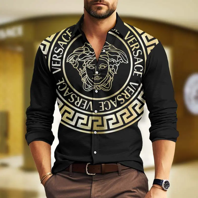 Versace Medusa Black Luxury Brand Premium Long Sleeve Button Shirt Collection Fashion Style For Men