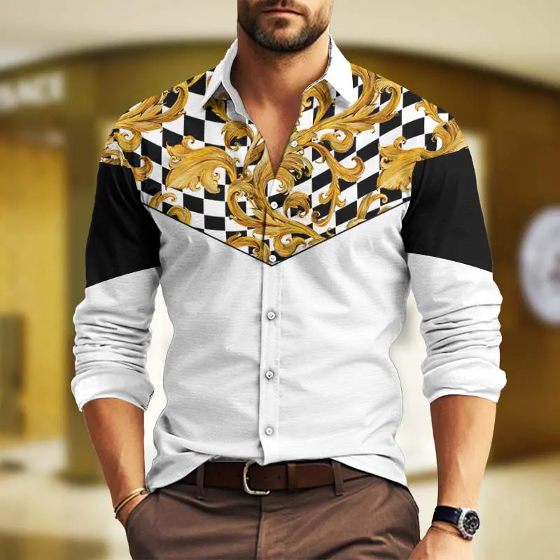 Versace Pattern Black White Luxury Brand Premium Long Sleeve Button Shirt Collection Fashion Style For Men