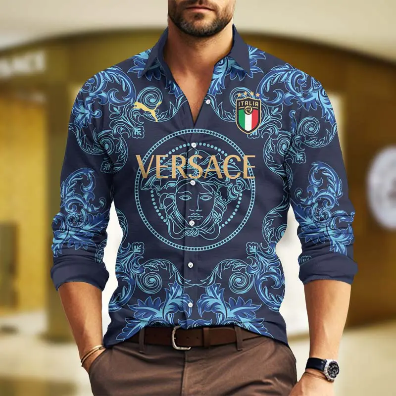 Versace Italia Pattern Luxury Brand Premium Long Sleeve Button Shirt Collection Fashion Style For Men