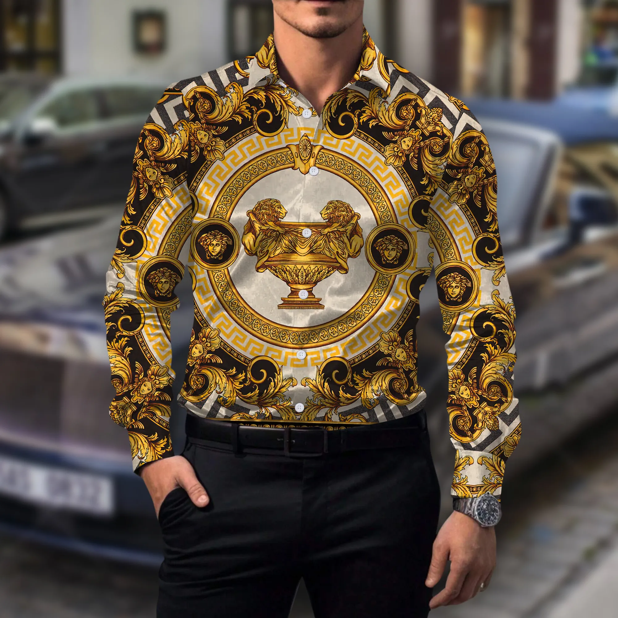 Versace Luxury Brand Premium Long Sleeve Button Shirt Collection Fashion Style For Men