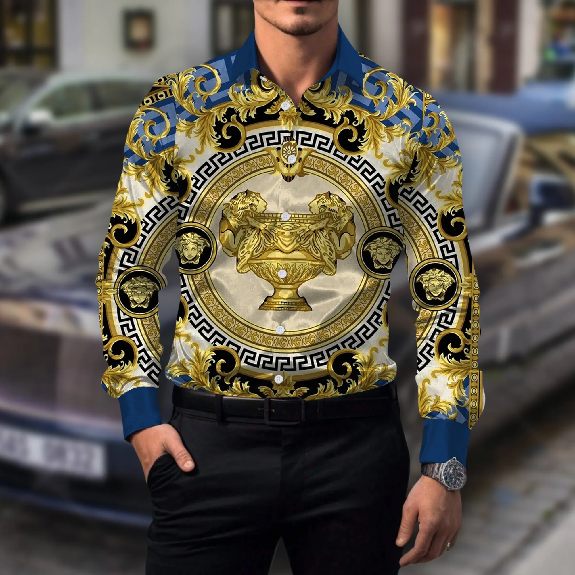 Versace Pattern Luxury Premium Long Sleeve Button Shirt Collection Fashion Style For Men