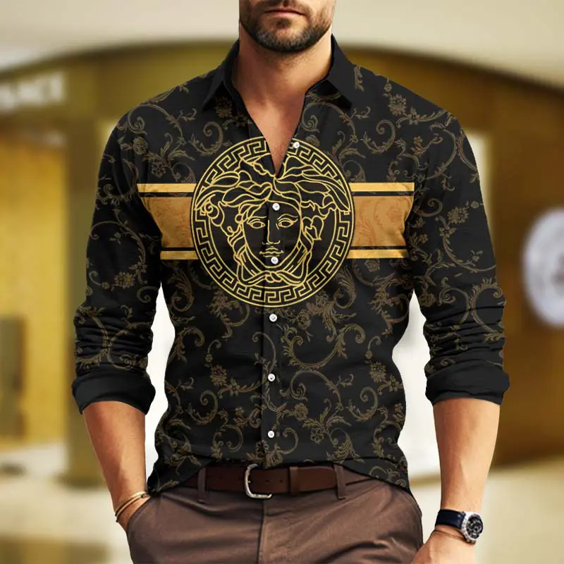 Versace Pattern Black Luxury Premium Long Sleeve Button Shirt Collection Fashion Style For Men