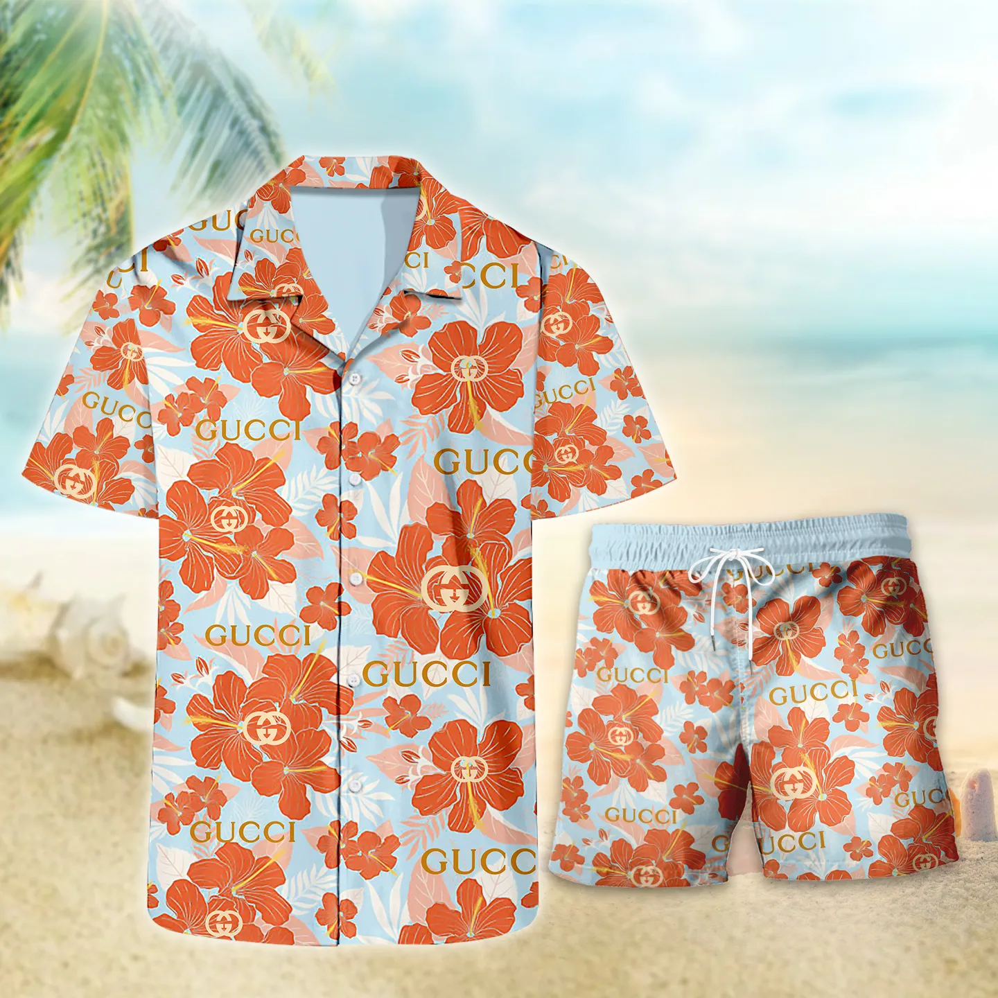 Gucci Flowers Luxury Brand Hawaii Set Premium Outfit Special Style Fashion For Men