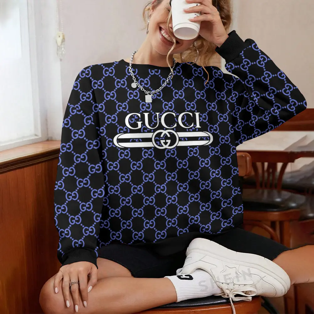 Gucci Blue Black Luxury Brand Unisex Premium Sweatshirt Sweater Special Gift Outfit For Men Women