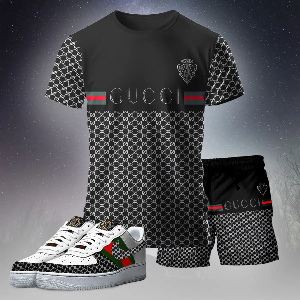 Gucci Black Luxury Brand Premium Unisex T-Shirt Short Sneaker Set Special Collection Fashion Style For Men Women