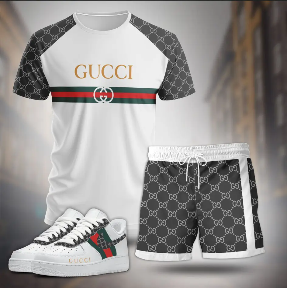 Gucci Grey White Luxury Brand Premium Unisex T-Shirt Short Sneaker Set Special Collection Fashion Style For Men Women