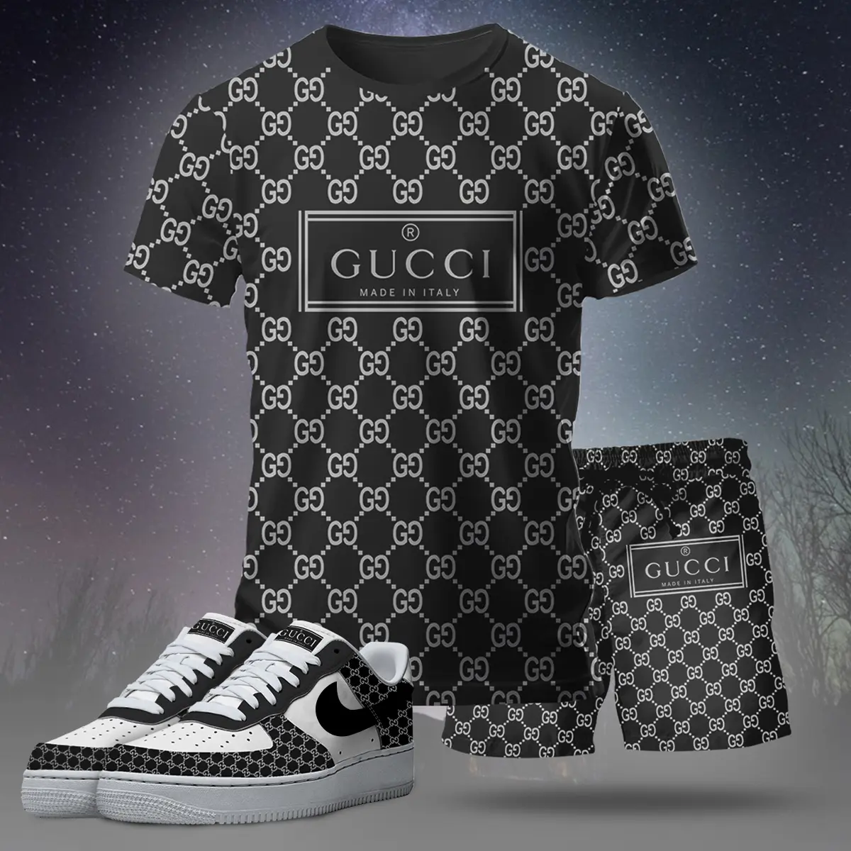 Gucci Black Luxury Brand Premium Unisex T-Shirt Short Sneakers Set Special Collection Fashion Style For Men Women