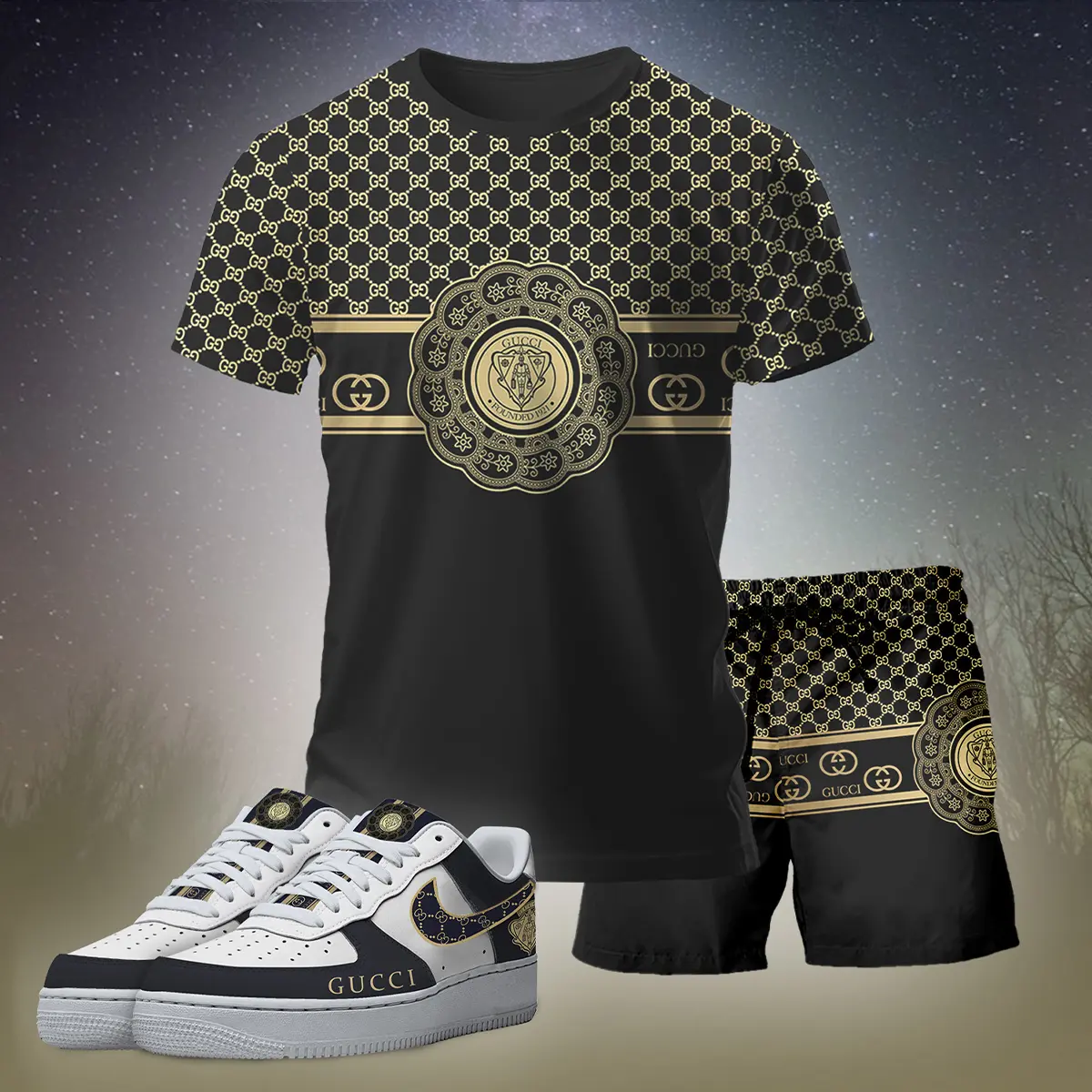 Gucci GC Black Luxury Brand Premium Unisex T-Shirt Short Sneakers Set Special Collection Fashion Style For Men Women