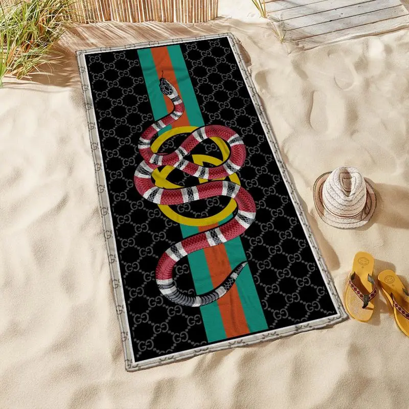 Gucci Snake Stripe Black Luxury Brand Premium Beach Towel Summer Holiday Collection Fashion Style