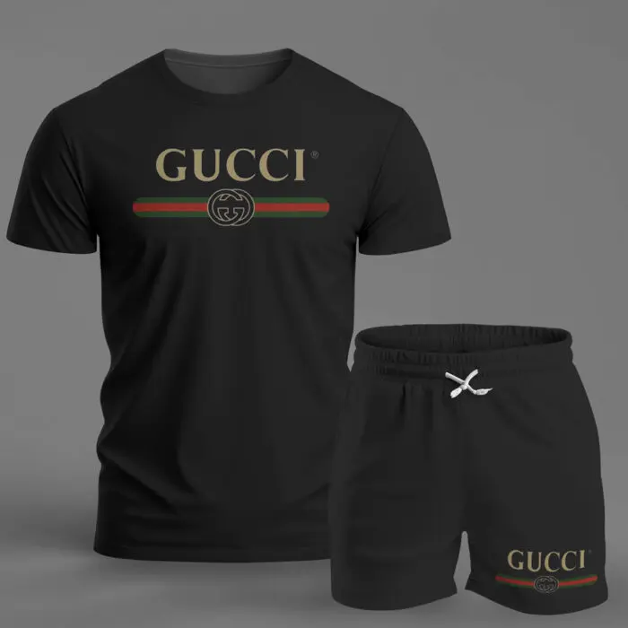 Gucci Black Luxury Brand T-Shirt Short Set Premium Fashion Clothing Outfit For Men Women